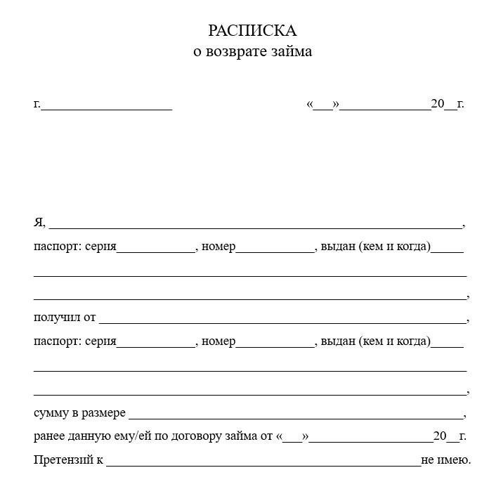 Необходимая документация для обоснования требования о возврате долга