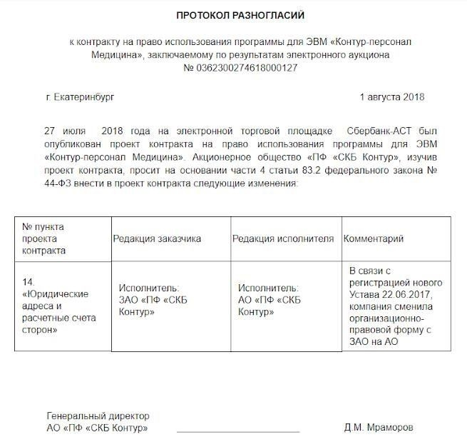Порядок использования протокола разногласий
